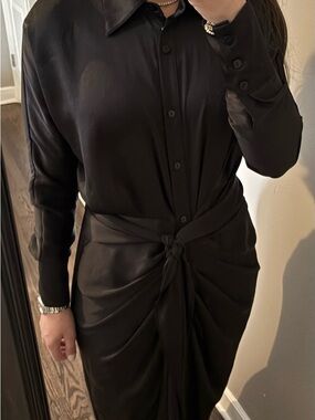 THIRD BY C Sleek Black Tie waist Knot-Front Dress